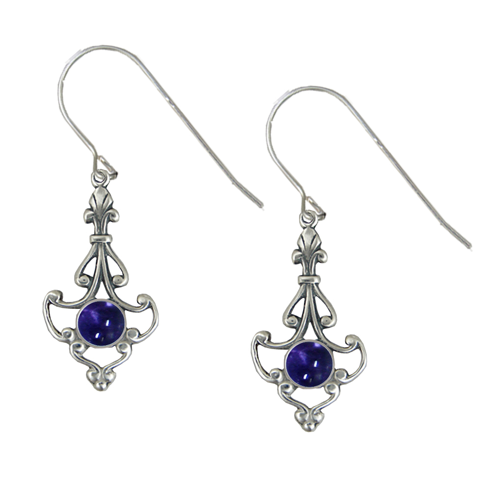 Sterling Silver Victorian Iolite Drop Dangle Earrings